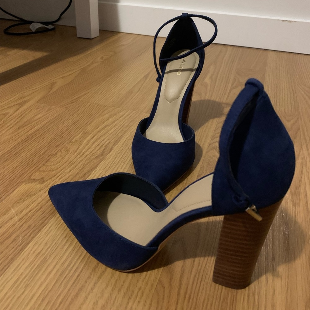 Blue suede heels